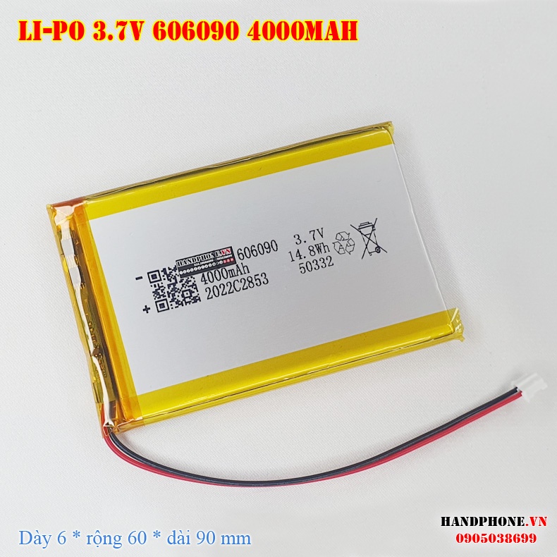 Pin LiPo 3.7V 606090 4000mAh (Lithium Polyme) cho Bàn Phím Bluetooth, Loa Bluetooth, Điện Thoại, Khóa Cửa