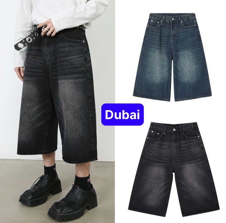Quần sọt short jean nam nữ chất bò lửng ống rộng dài 70cm phong cách hot trend 2024 - Dubai Fashion