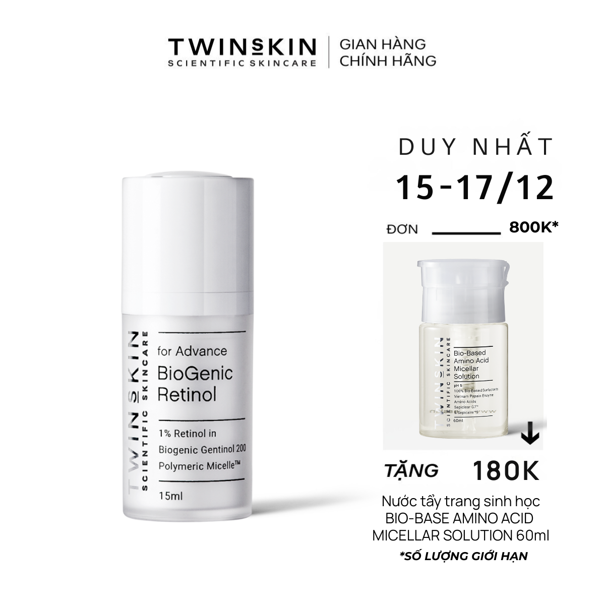  HOÀN TIỀN 15% -  HCM Biogenic Retinol 1% For Advance Travel Size – Kem Dưỡng Da Ngừa Lão Hóa Giảm Mụn 