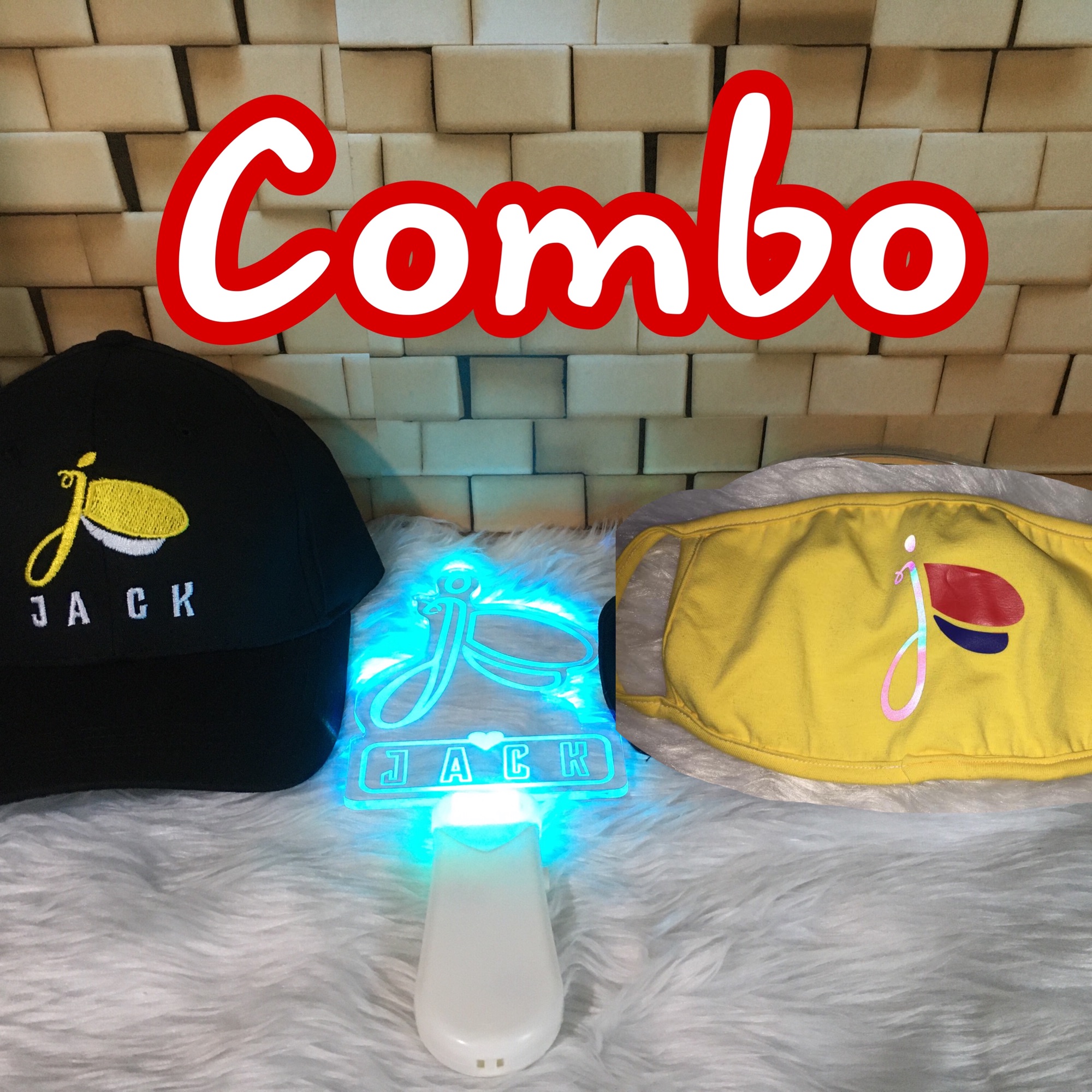 Combo lightstick + nón đen jack + khẩu trang vàng jack