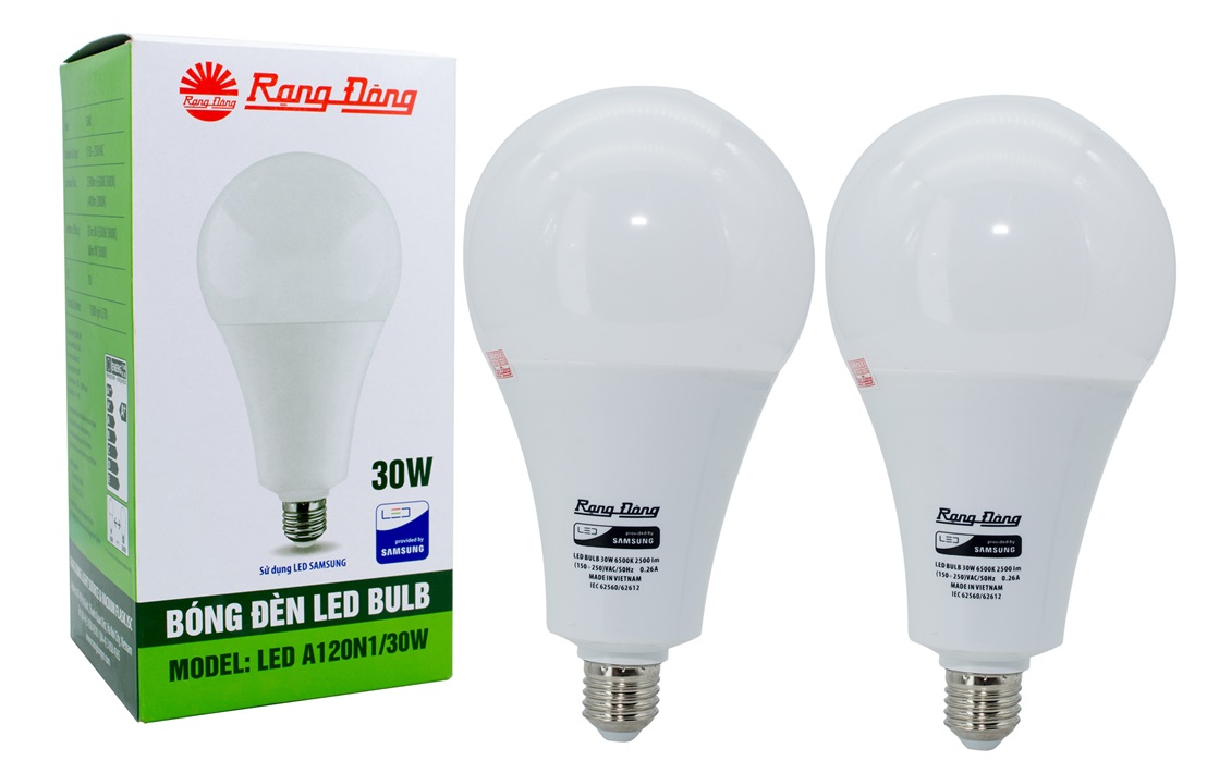 Bộ 2 bóng đèn led bulb tròn rạng đông 30w e27 chipled samsung