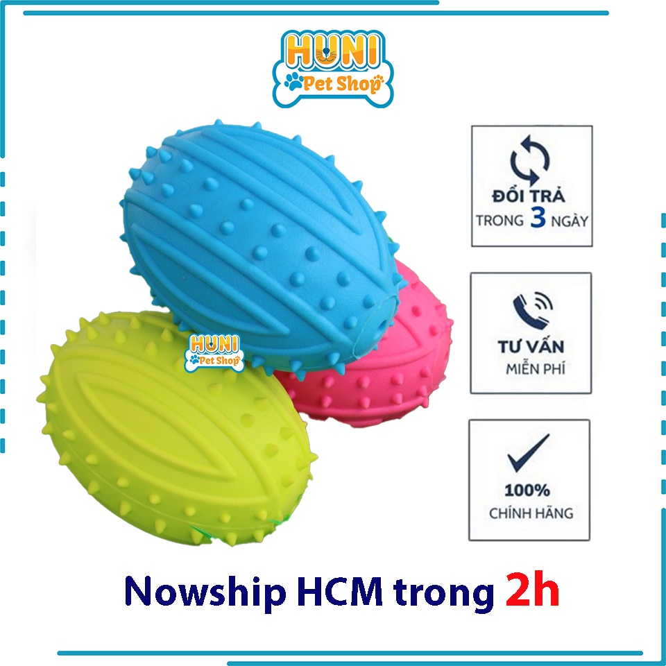 Đồ Chơi cho chó bóng bầu dục cao su cao cấp đồ chơi cho chó gặm có kèn phát ra tiếng kêu - Huni Petshop
