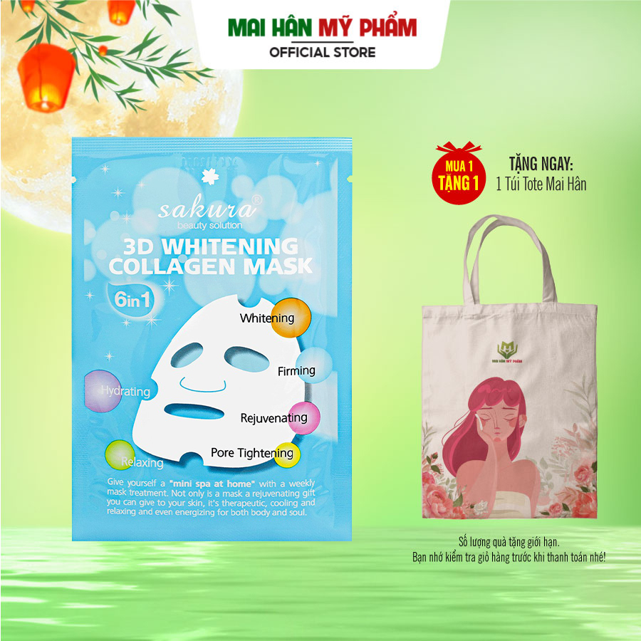 Mặt nạ trắng da Sakura 3D Whitening Collagen Mask 1 miếng 25ml