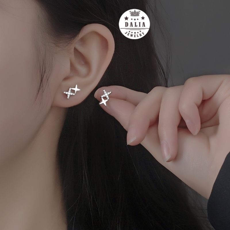 Bông tai bạc ý DaLiA Jewelry ngôi sao đôi
