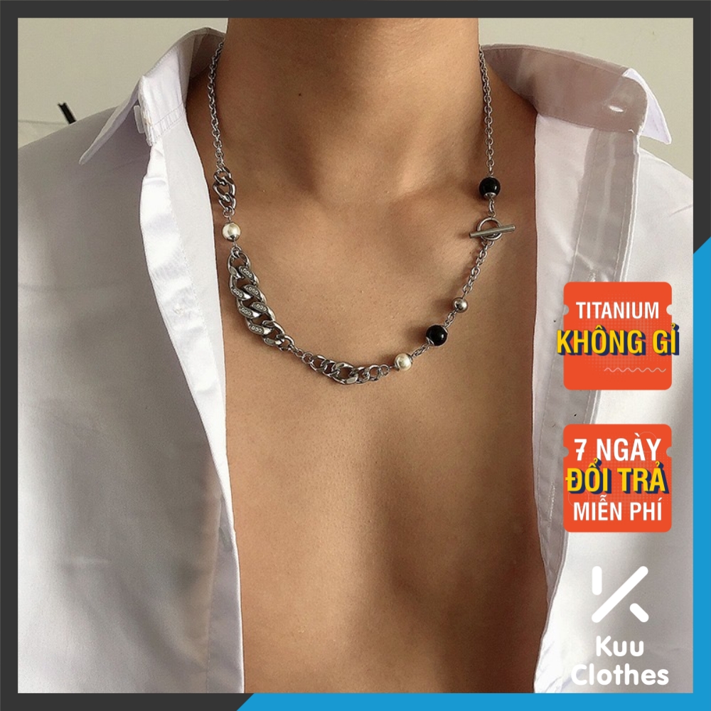 Dây Chuyền SAZ Chains Kuu Clothes Màu Bạc Phong Cách Hàn Quốc Ngầu - Mặt Vòng Cổ Đính Đá Chất Liệu Thép Titan Không Rỉ