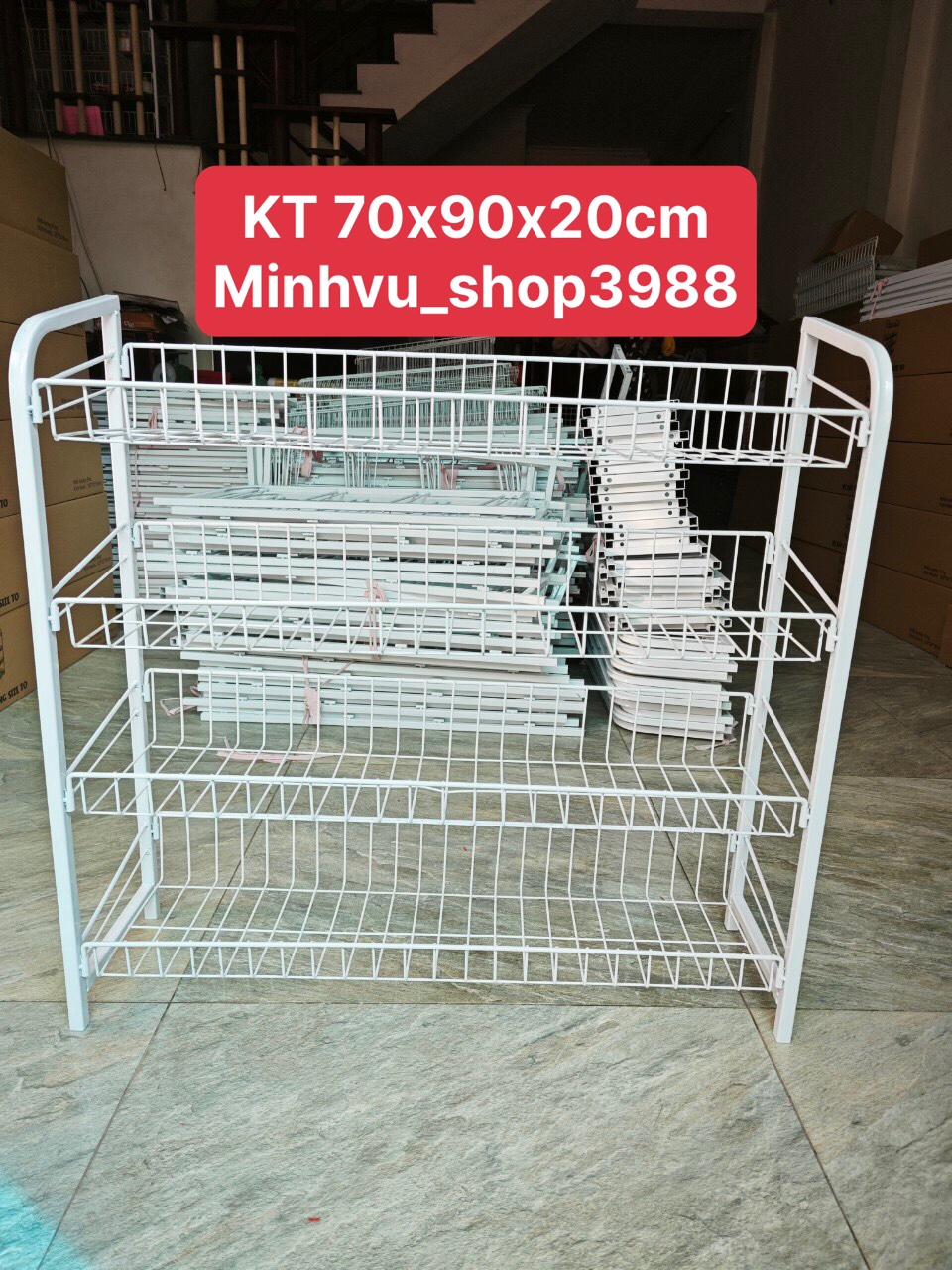 Kệ sắt để đồ 4 tầng, kệ tạp hóa, quầy thu ngân kt70x90x20cm