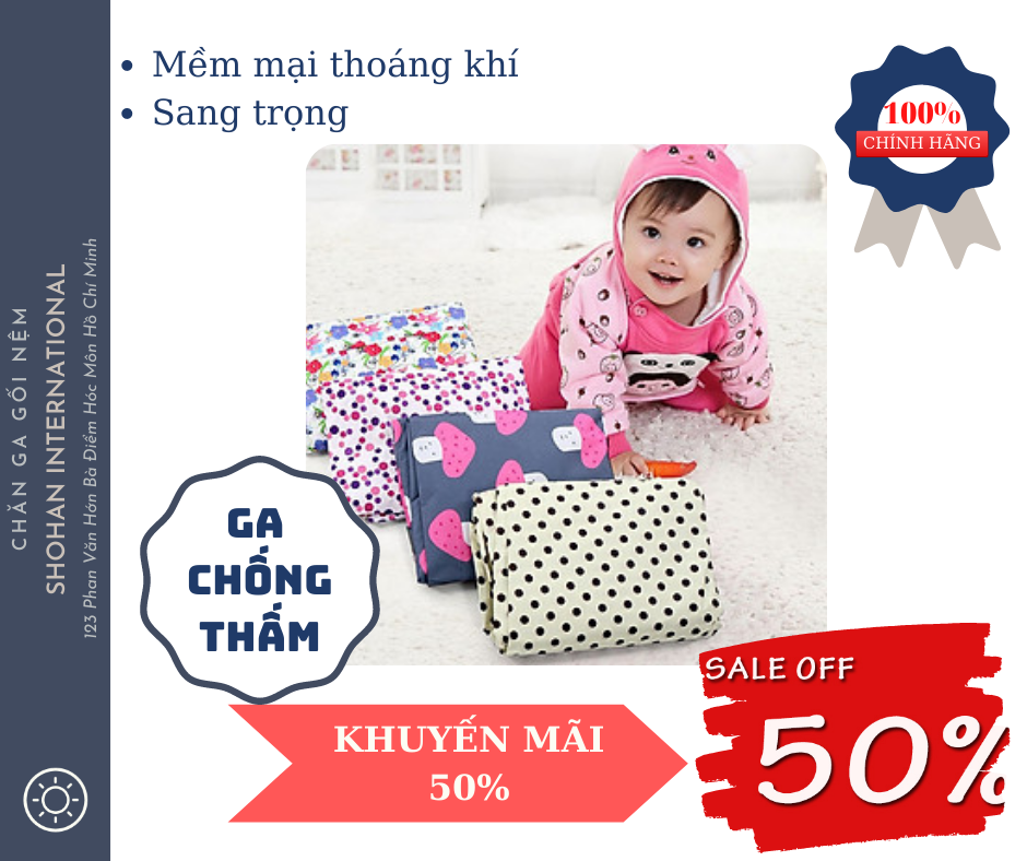 Ga chống thấm cho bé 100% cotton kt 1m2 -2m- 10cm