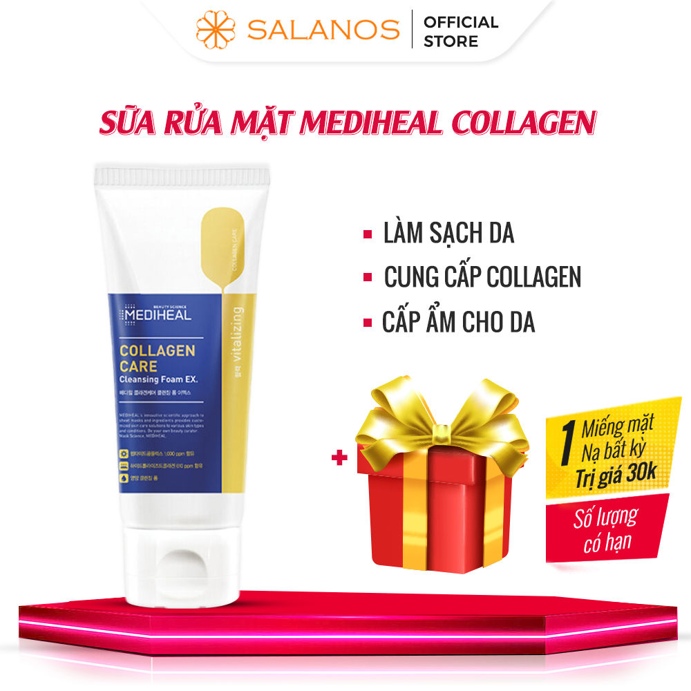 Sữa rửa mặt mediheal dịu nhẹ tạo bọt se khít lỗ chân lông collagen care 170ml rmsln26