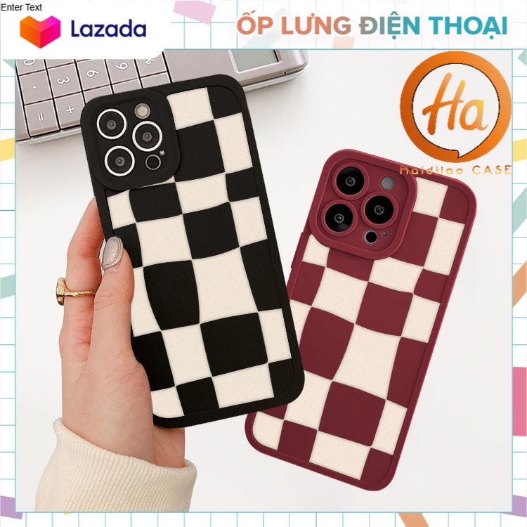 Ốp lưng iphone cạnh vuông lỗ camera caro đen đỏ 6/6splus/7/7plus/8/8plus/x/xr/xs/11/12/13/pro/max/plus/promax CVL40