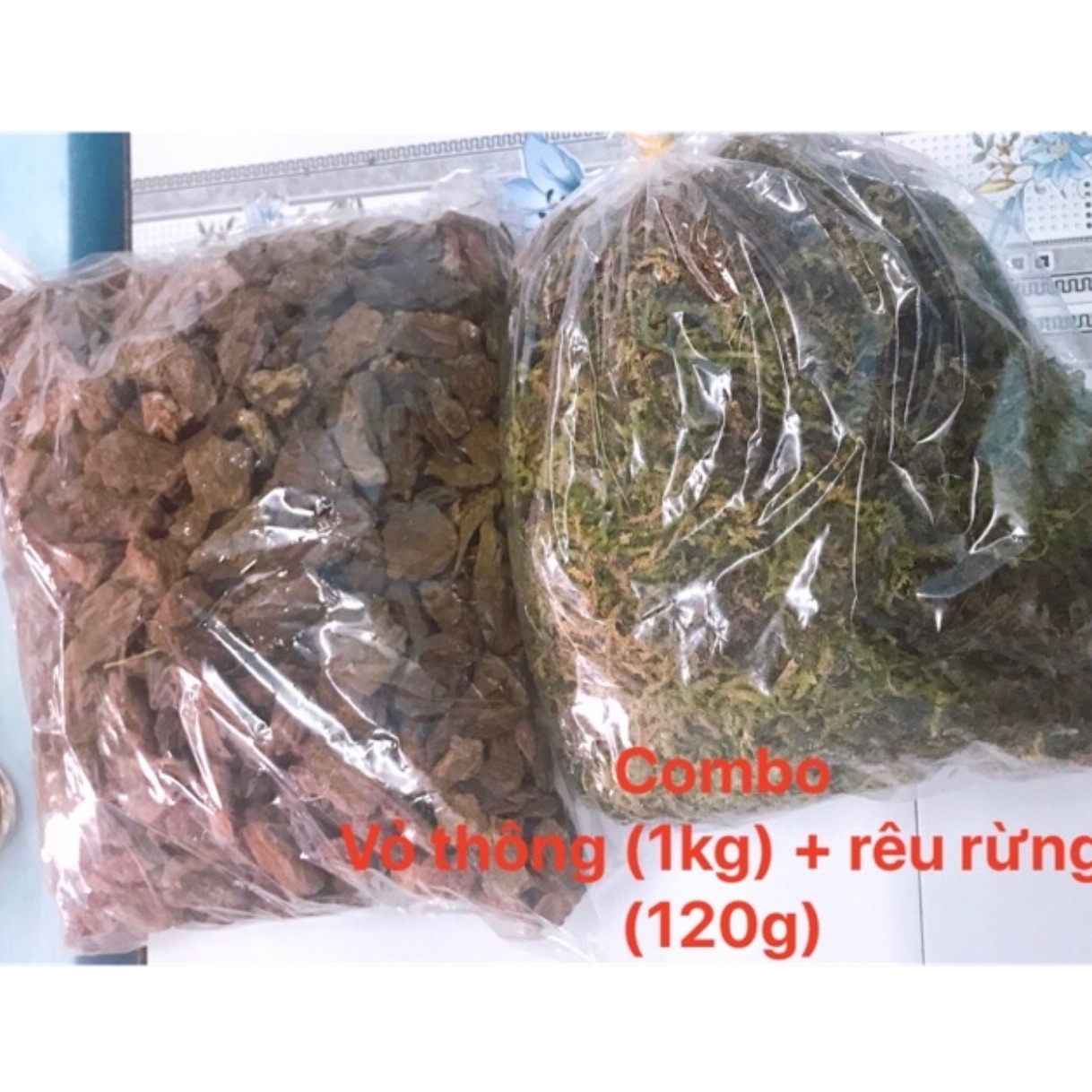 Combo 1kg vỏ thông + 120g rêu rừng dùng cho hoa lan