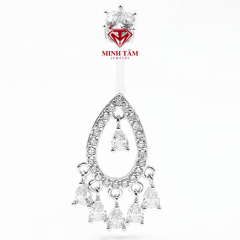 Khuyên rốn bạc thật 925 hình giọt nước nụ đá rơi cao cấp-Minh Tâm Jewelry