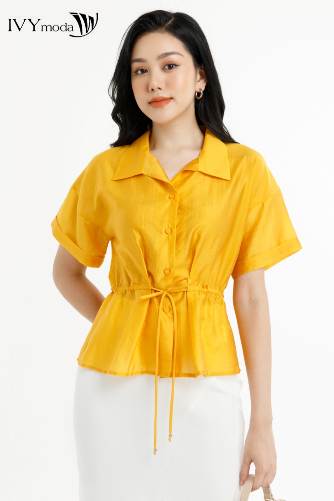 Áo sơ mi lụa dây rút eo ivy moda ms 16m7737