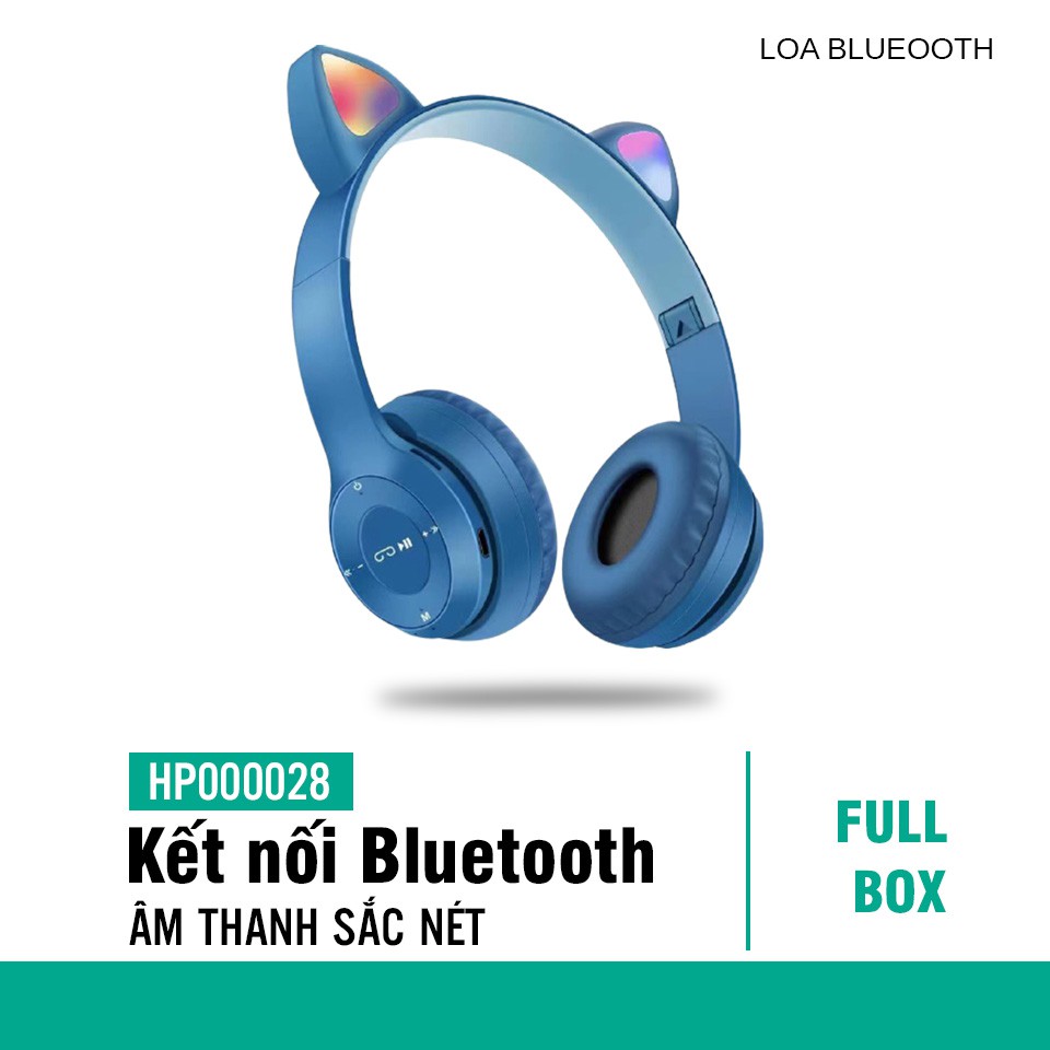 Tai nghe mèo chụp tai bluetooth, headphone tai mèo hp000047 có mic, âm bass chuẩn, dung lượng pin khủng nhiều màu 400ma
