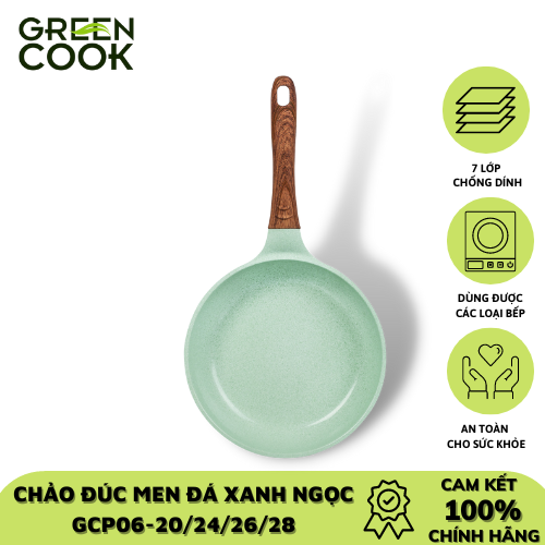 Chảo đúc men đá xanh ngọc 26cm green cook gcp06-26ih