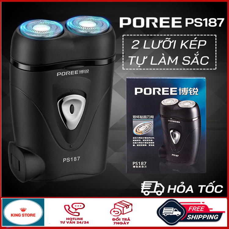 Máy cạo râu nam, máy cạo râu mini, máy cạo râu đa năng poree ps187 thiết kế nhỏ gọn và tiện lợi, máy cạo râu điện mini cho nam 2 lưỡi dao cạo sắc bén, chống nước ip68