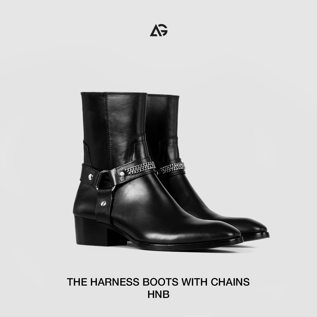 Giày harness boots da bò cao cấp nhập khẩu handmade august shoes hnb gót 5cm chính hãng bảo hành 24 tháng