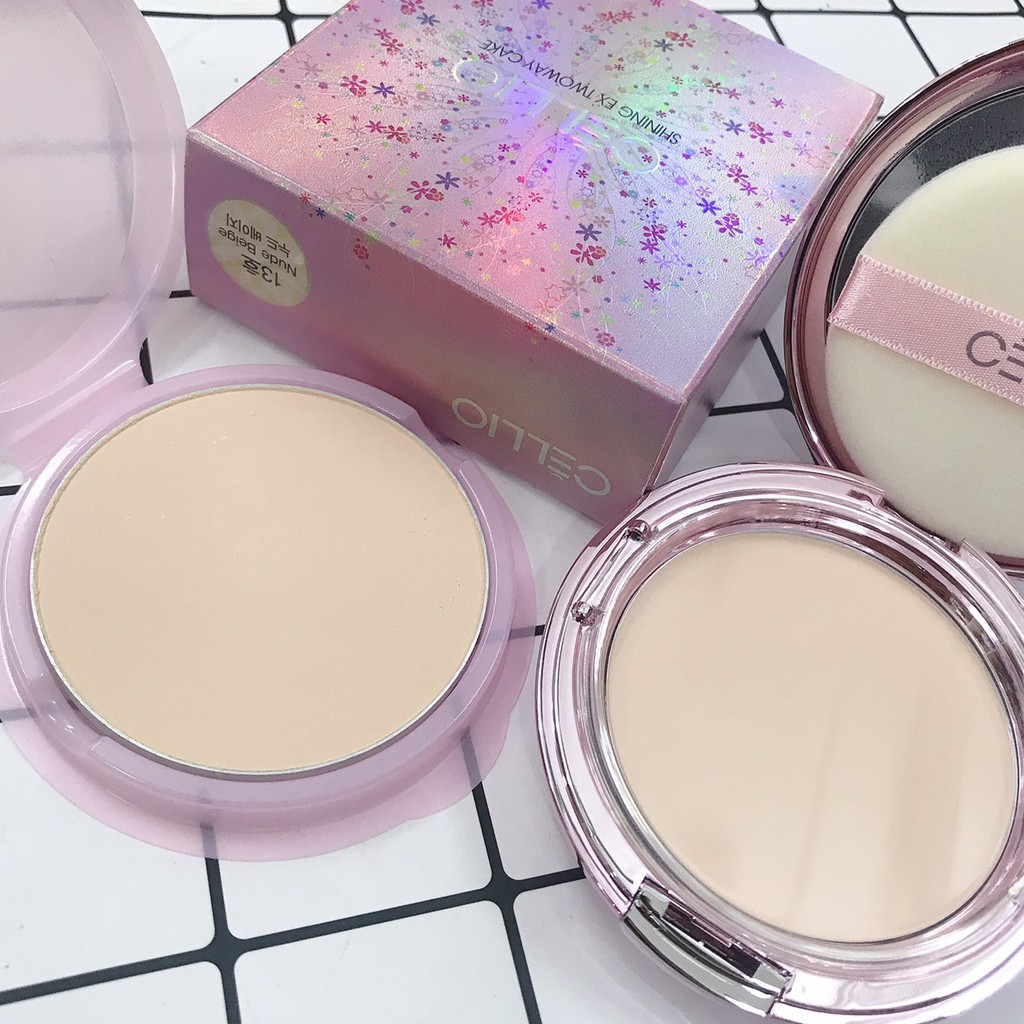 Phấn phủ siêu mịn 2 lõi Cellio shining ex twoway tone 13 trắng sáng mịn da bản mới