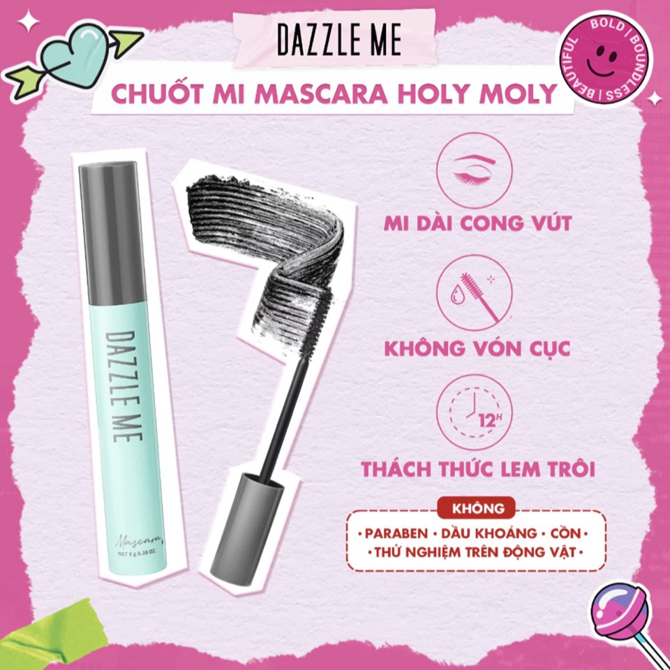 Mascara dazzle me chuốt mi dưỡng dài và cong mi tự nhiên chống thấm nước chống nhòe lâu trôi holy moly volume mascara 8g