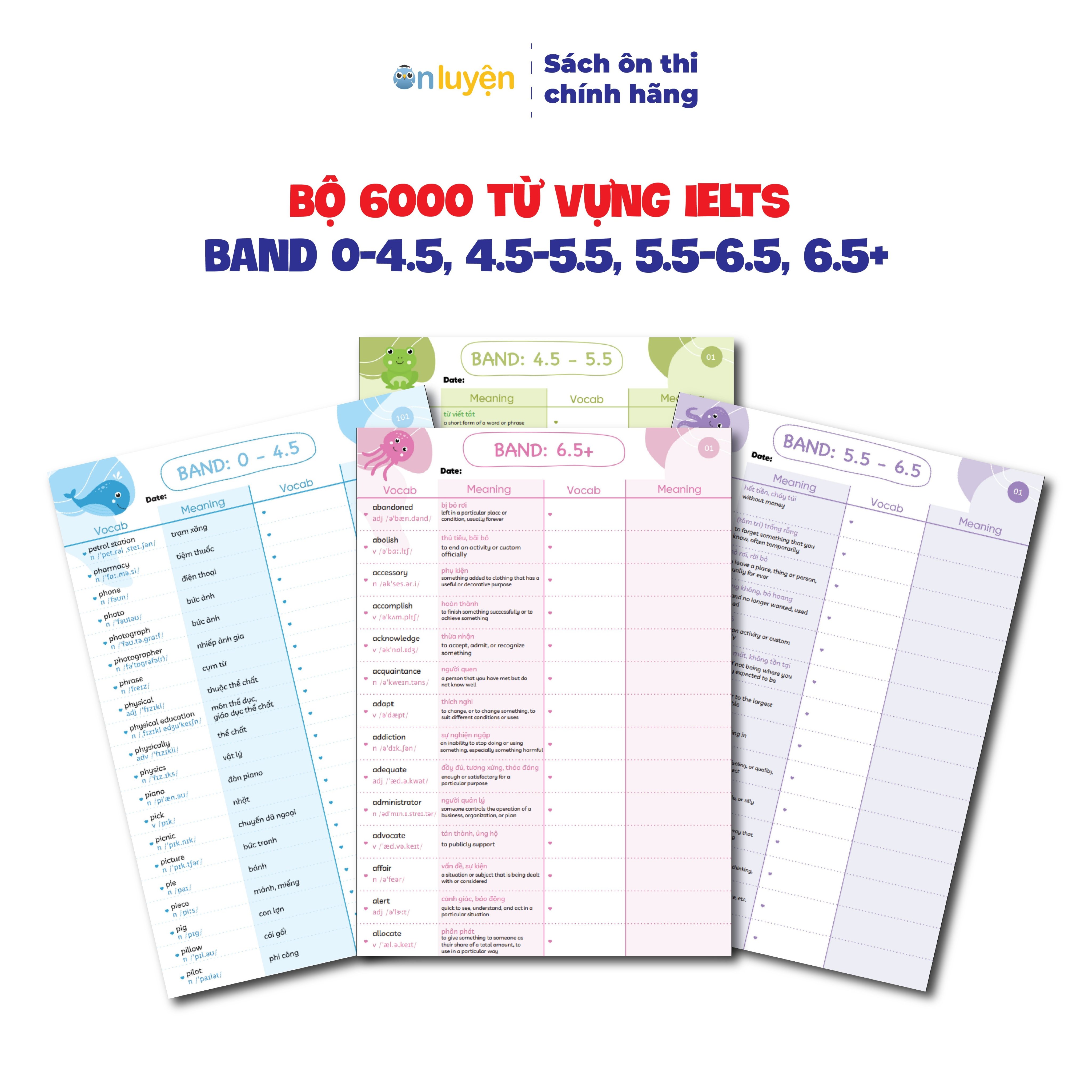 Takenote 6000 từ vựng ielts theo band 0-4.5, 4.5-5.5, 5.5-6.5, 6.5+ dễ học dễ nhớ - ôn luyện