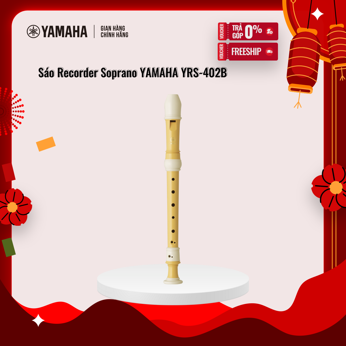 Sáo Recorder Soprano YAMAHA YRS-402B hệ thống ngón bấm Baroque, được làm từ nhựa thực vật an toàn,sản phẩm chính hãng