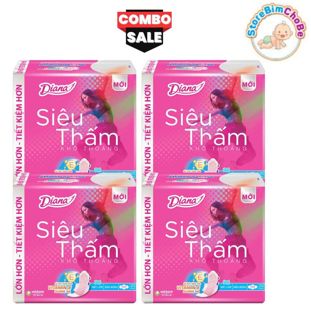 Băng vệ sinh Diana combo 4 gói siêu thấm siêu mỏng cánh 20 miếng/gói