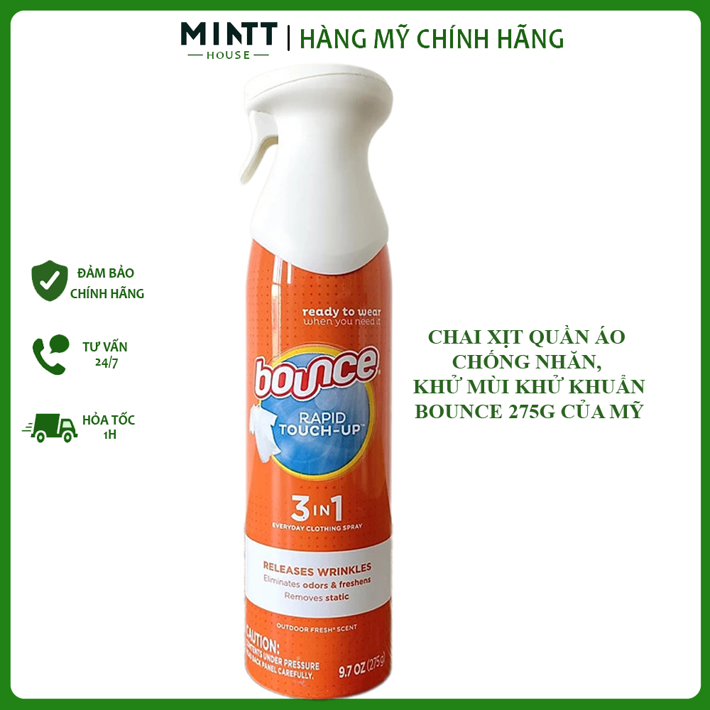 Nước xịt chống nhăn khử mùi quần áo bounce rapid touch-up 3 in 1