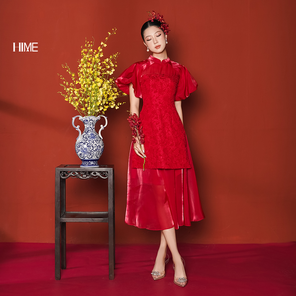 Áo dài cách tân tay bồng hime h197