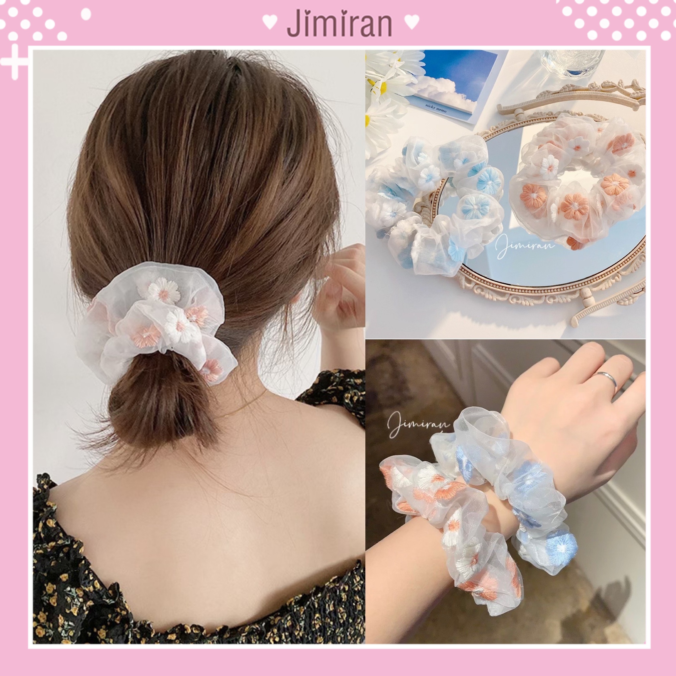 Dây buộc tóc scrunchies cột tóc hoa cúc vải JIMIRAN cực dễ thương CT13