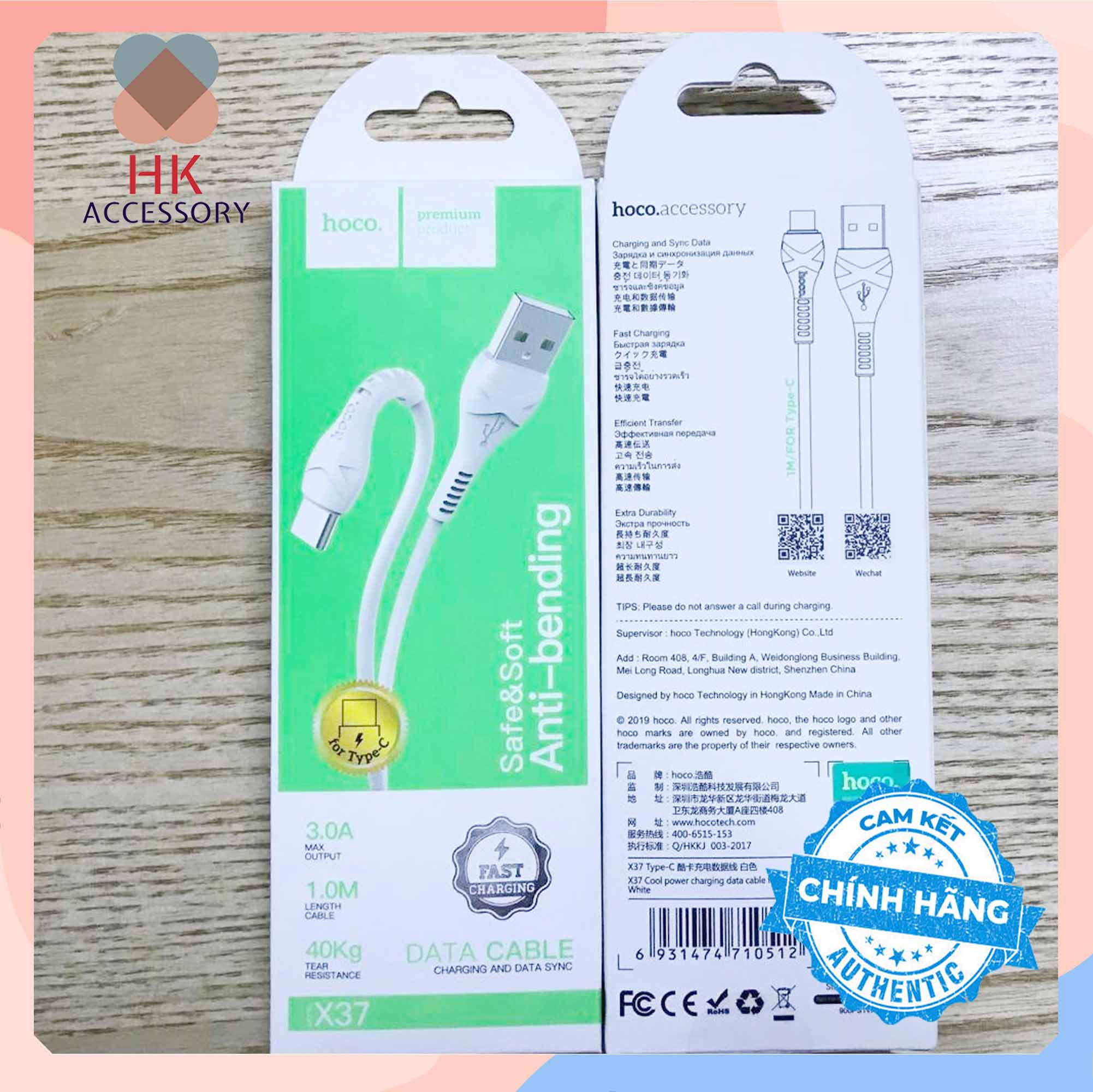 Cáp sạc nhanh hoco x37 chuẩn type c hàng chính hãng