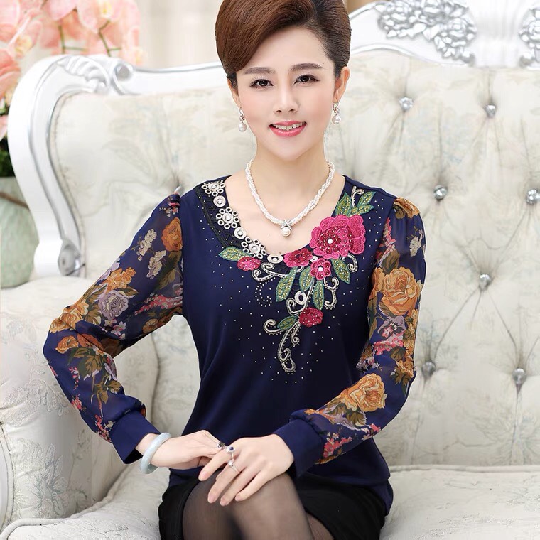 Áo trung niên thêu tay tặng mẹ- áo kiểu nữ trung niên- áo hoa trung niên