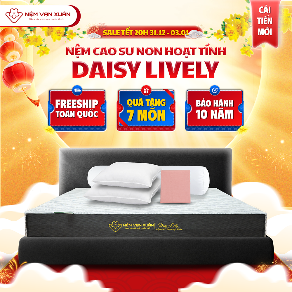   DUY NHẤT 20h 31.12 - 3.1 - MUA 1 TẶNG 7  Nệm Cao Su Non Hoạt Tính Vạn Xuân Daisy Lively Độ Đàn Hồi Tốt Kháng Khuẩn Khử Mùi Tốt Than Hoạt Tính Giúp Nệm Nâng Cao Khả Năng Kháng Khuẩn Khử Mùi Và Hút Ẩm Tốt 