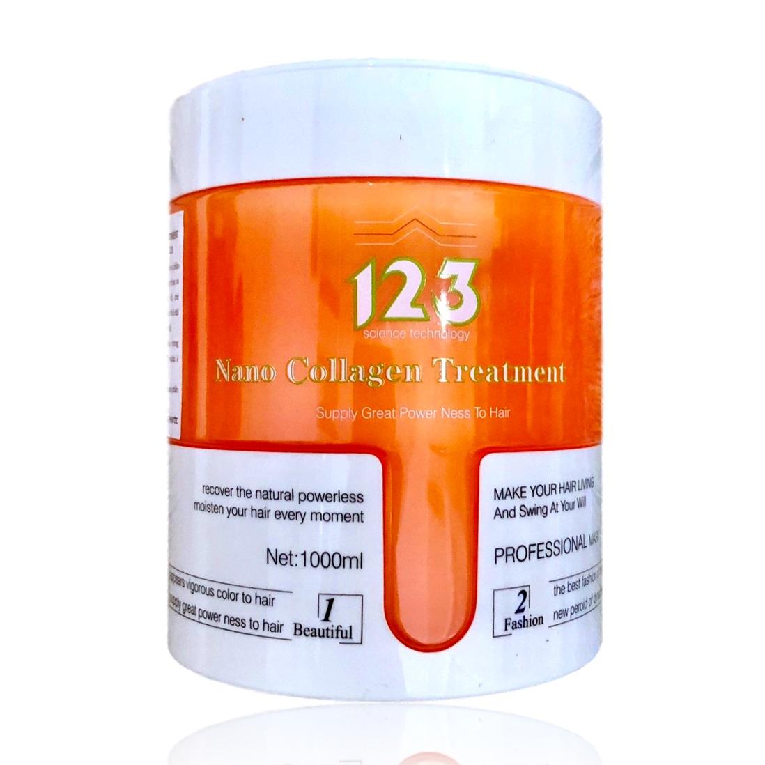 (Tặng mũ trùm) Dầu hấp ủ lụa tóc 123 Nano Collagen Treatment siêu mượt tinh chất dừa 1000ml