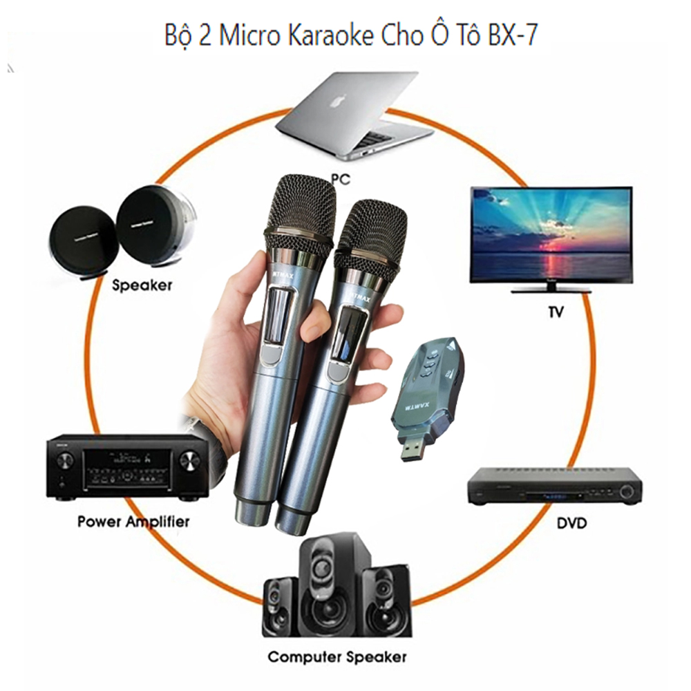 Bộ 2 micro karaoke cho ô tô bx7 cao cấp - micro đa năng cho xe hơi excelvan k18v hát karaoke cực hay, chống hú tốt, bắt sóng khỏe, độ nhạy cao kết nối đa dạng với tivi, loa bluetooth, laptop, smartphone, ô tô, mixer, amply
