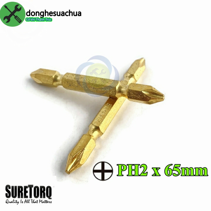 Mũi vặn vít 2 đầu ph2 suretorq 1673-0302 ptch màu vàng dài 65mm