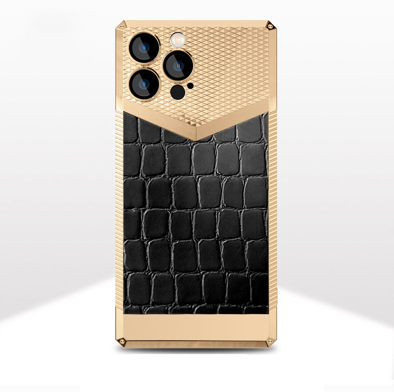 Siêu phẩm ốp lưng vertu da cá sấu mạ vàng kết hợp lens bảo vệ camera sang trọng và cao cấp cho các dòng iphone