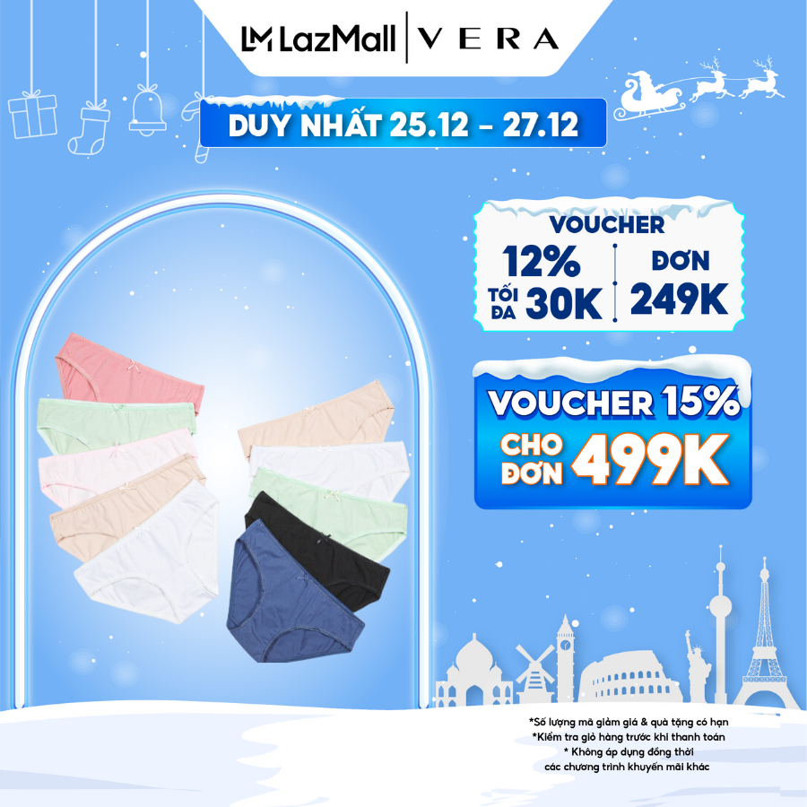 CHỈ 25.1227.12 VOUCHER 15 TỐI ĐA 75K 499K Combo 10 quần lót nữ cotton VERA V7166