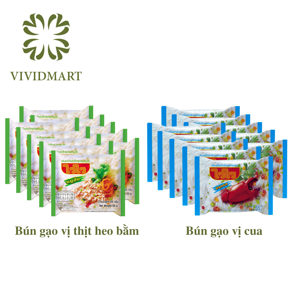 - bún gạo wai wai - bún gạo waiwai 2 vị: thịt bằm và cua - 55g/gói - bún gạo ăn liền thái lan - bún waiwai ăn liền thailand