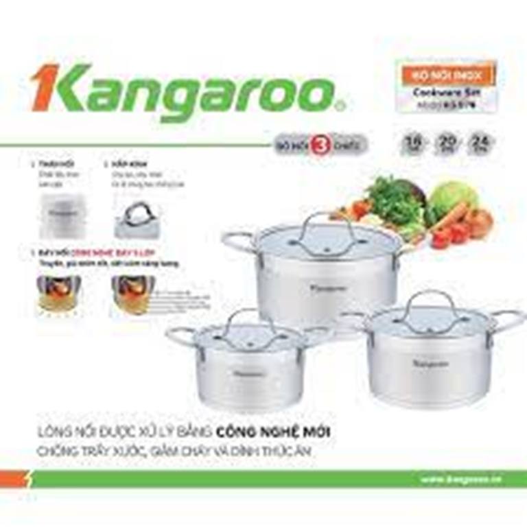 Bộ nồi inox 3 chiếc Kangaroo KG877 hàng cao cấp