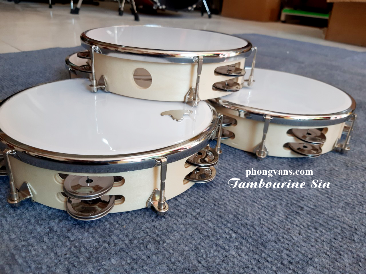 Trống lục lạc tambourine mặt mê ca 20cm
