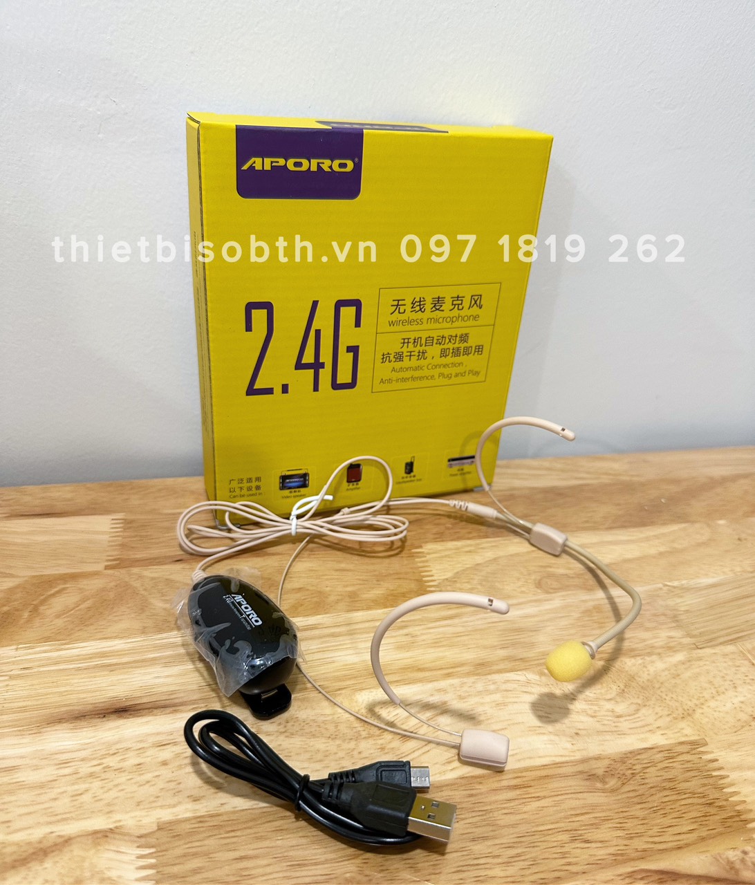 Micro không dây gài tai hạt gạo Aporo 2.4G chính hãng cao cấp, mic live stream bán hàng.