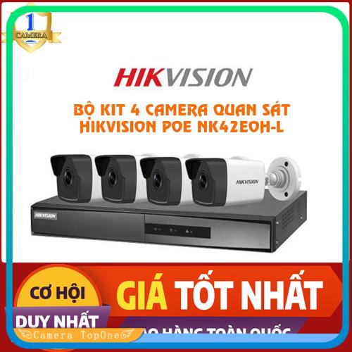 Bộ kit 4 camera ip hd1080p hikvision nk42e0h-l - hỗ trợ poe cấp nguồn trên cáp mạng chất lượng hình ảnh sắc nét cho tầm quan sát rộng