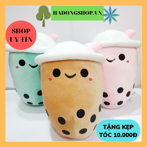 Gấu bông gối ôm trà sữa vải nhung mềm mịn co dãn 4 chiều 35cm - hadongshop.vn