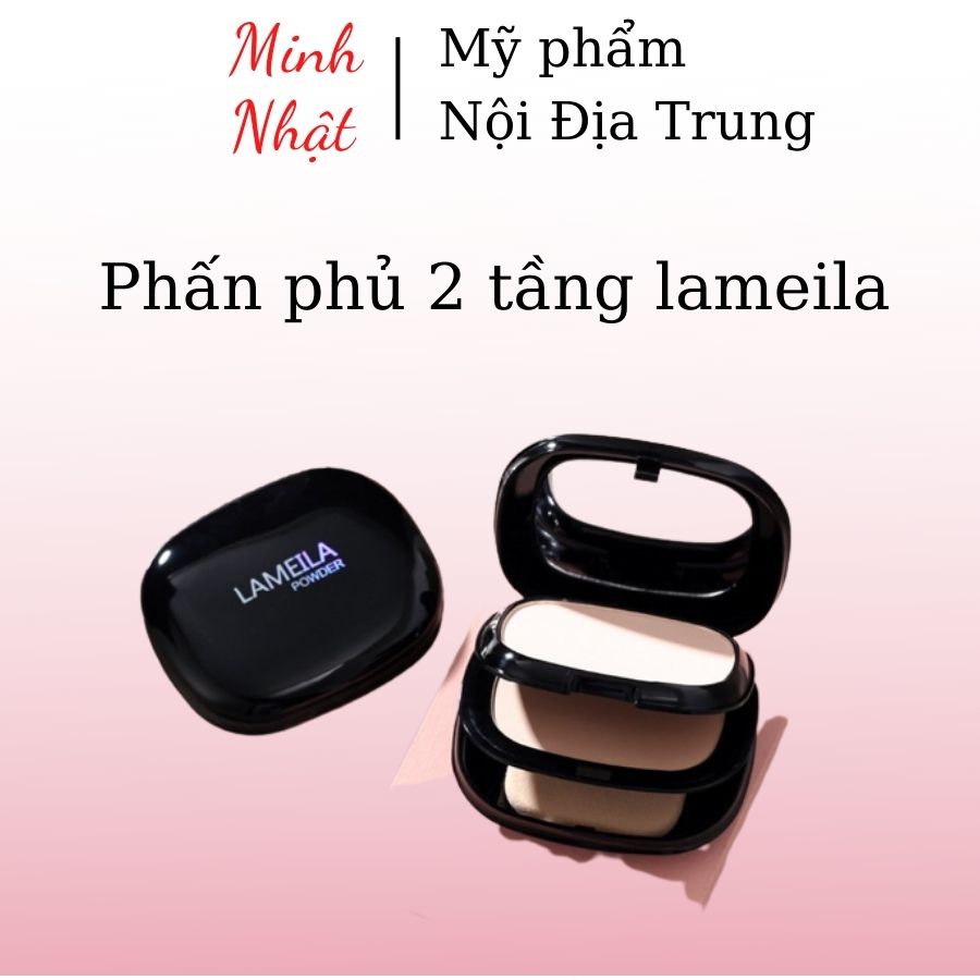 Phấn phủ dạng nén 2 tầng lameila tặng kèm bông phấn - hộp đen sang chảnh