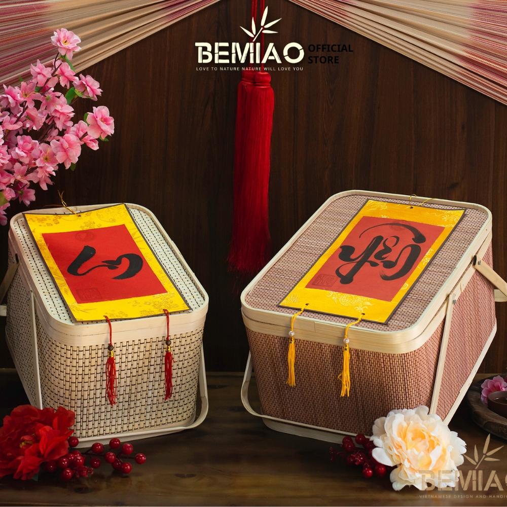 Giỏ tre có nắp đựng quà Tết, hoa quả, bánh kẹo. Hộp tre, giỏ quà đựng đồ đa năng Bemiao Shop