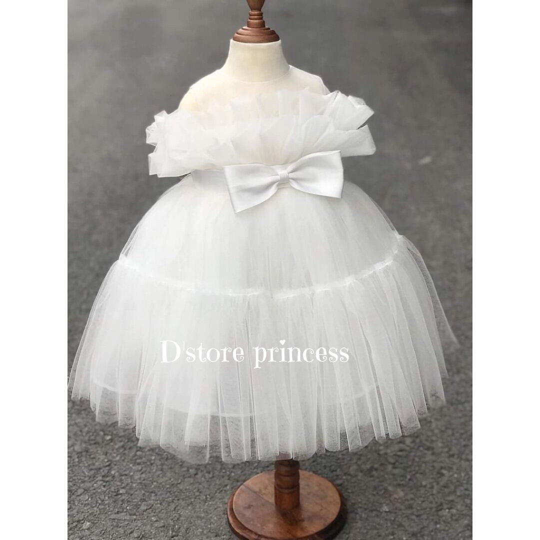 8kg - 20kg Đầm công chúa bé gái váy công chúa nơ eo màu trắng cực xinh cho bé gái D020