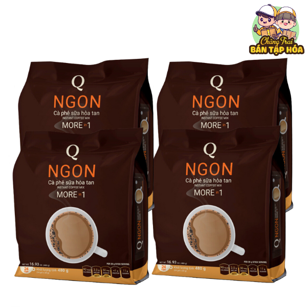 4 bịch cà phê hòa tan trần quang 3in1 ngon 24 ống