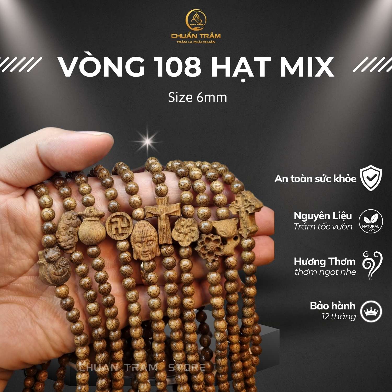 Vòng Tay Trầm Hương 108 hạt Chuẩn Trầm, vòng tay 108 hạt trầm tốc mix nhiều loại