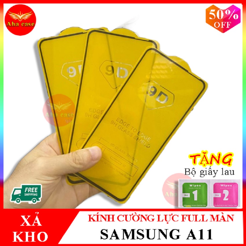 Kính cường lực SAMSUNG A11 ,Kính cường lực A11 FULL màn hình , Tặng kèm giấy lau ướt và giấy lau khô, Aha Case