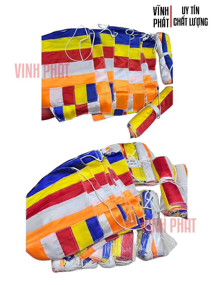 Cờ dây phật giáo trang trí hình chữ nhật 20 lá vải phi bóng để trang trí dịp lễ hội, tiệc ngoài trời