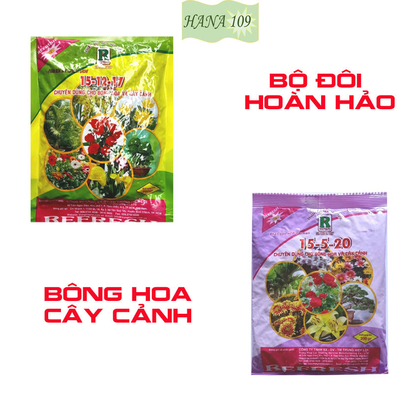 Bộ đôi phân bón npk dành cho cây cảnh, bông hoa NPK 15-5-20 và NPK 15-12-17 gói 200gr - Hana109 shop
